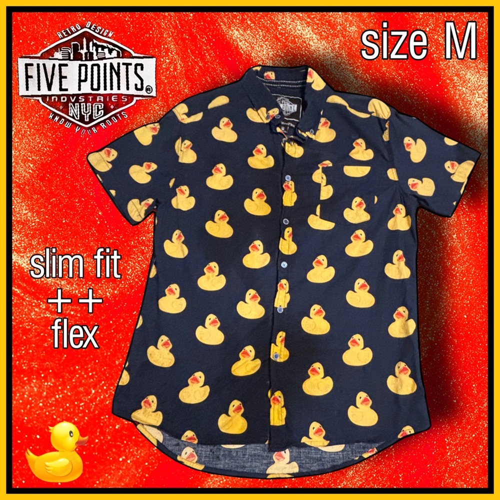 FIVE POINT short sleeve rubber duckie button down SHIRT size M